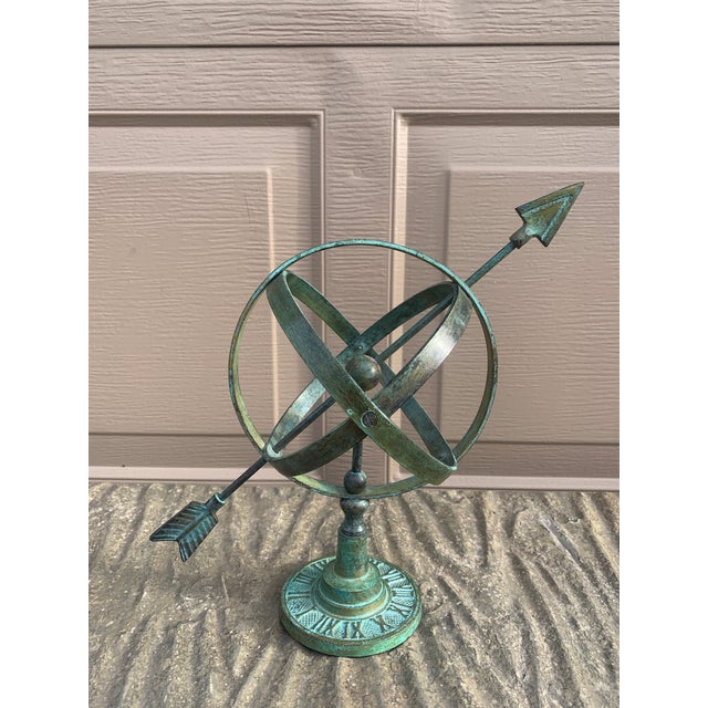Verdigris Vintage English Country Brass Verdigris Garden Armillary Sundial For Sale - Image 8 of 11