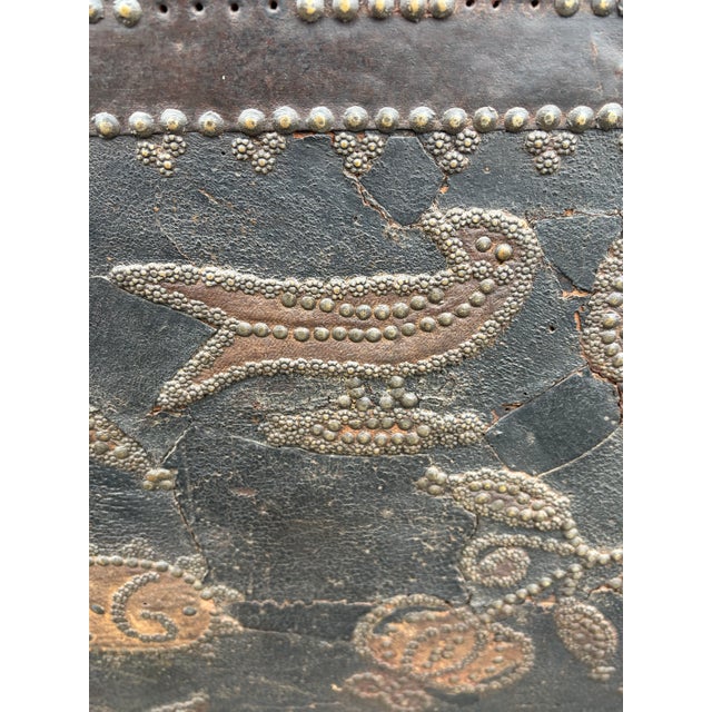 Campaign 17th Century Leather Bound Wedding Chest Coffee on Stand For Sale - Image 3 of 12