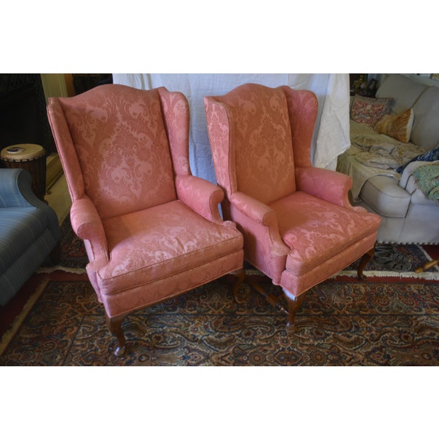 Queen Anne Queen Anne Baker Style Wingback Chairs For Sale - Image 3 of 10