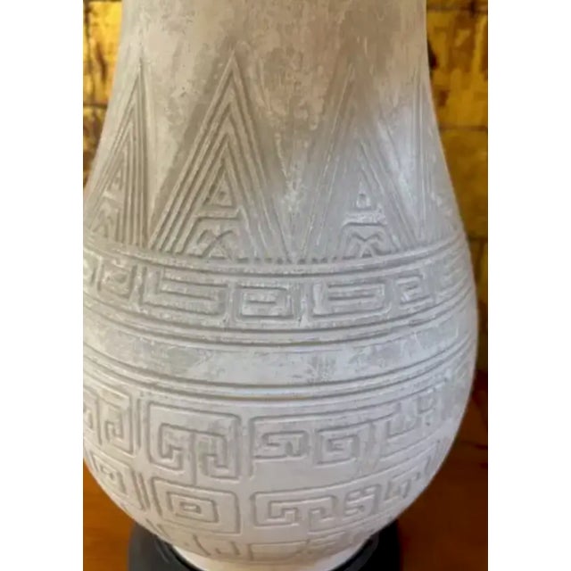 Ceramic Mid Century Incised Glazed Lamp For Sale - Image 7 of 8