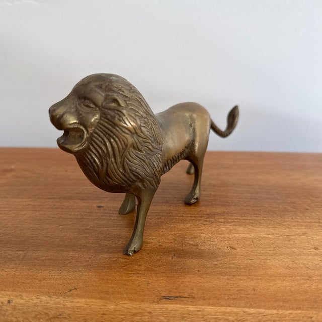 Figurative 1980s Solid Brass Lion Figurine For Sale - Image 3 of 7