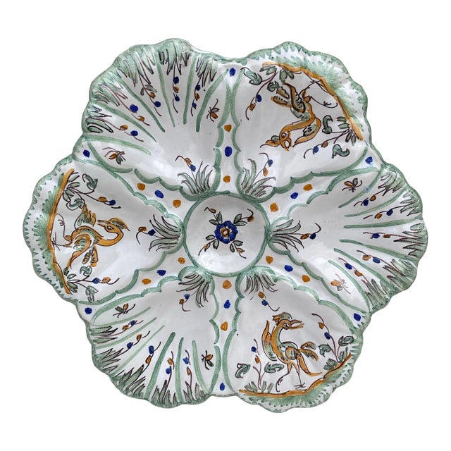 French Faience Oyster Plate Moustiers Style, Circa 1940 For Sale