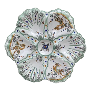 French Faience Oyster Plate Moustiers Style, Circa 1940