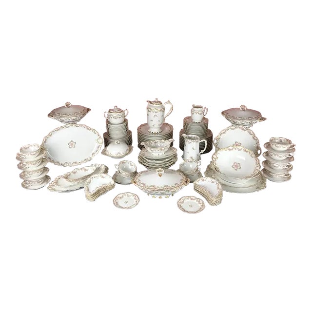 Antique Haviland Limoges Schlieger 270 Pink Floral W/ Golden, Service for Twelve, 88 Pi For Sale