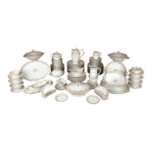 Antique Haviland Limoges Schlieger 270 Pink Floral W/ Golden, Service for Twelve, 88 Pi