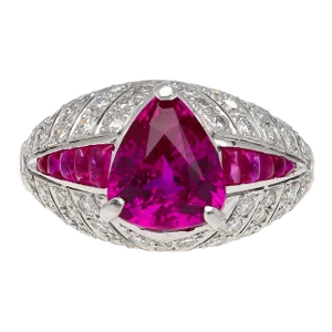 3.04 Carat Purplish Pink Trillion-Cut Ruby and Diamond Cocktail Ring Size 6.75