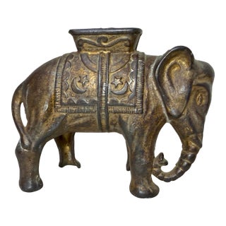 Antique 1900's Ac Williams Hand Painted Cast Iron Circus Elephant Still Bank For Sale