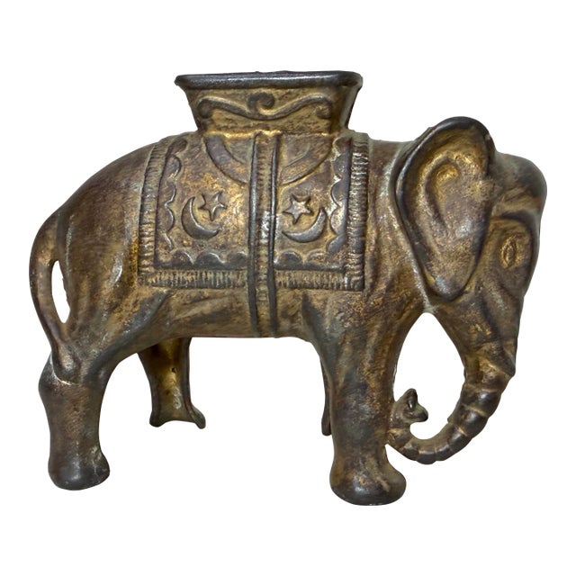 Antique 1900's Ac Williams Hand Painted Cast Iron Circus Elephant Still Bank For Sale