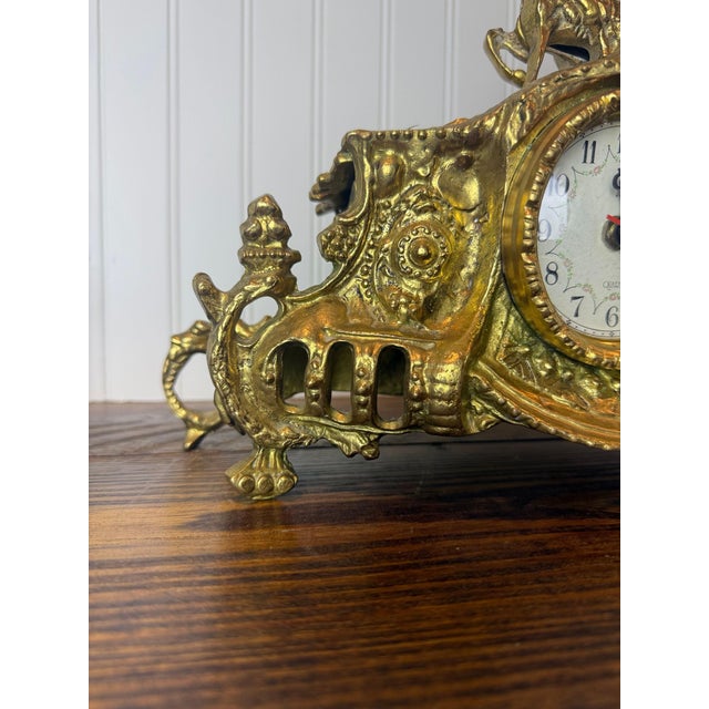 Brass Vintage Rococo Revival Style Brass Mantel Clock, Mid–Late 20th Century For Sale - Image 8 of 14