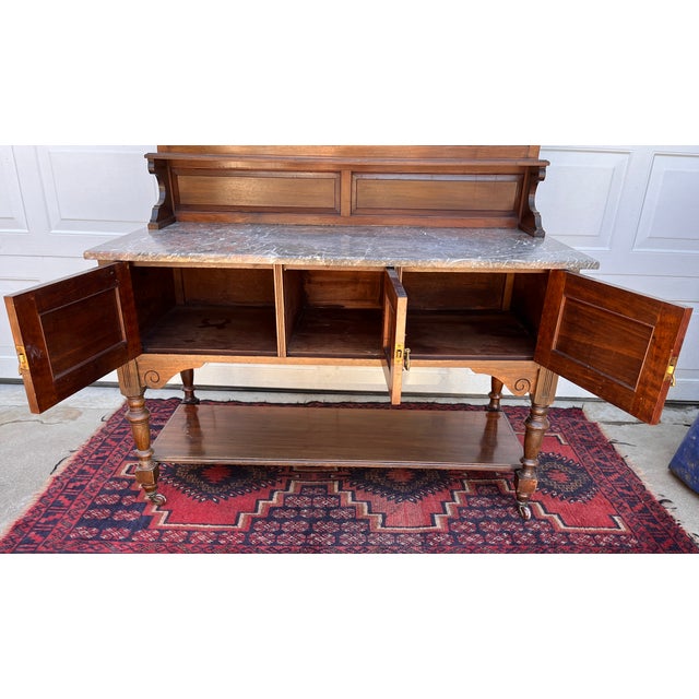 Wood Late 1800s Edwardian Washbasin Sideboard With Marble Top For Sale - Image 7 of 7