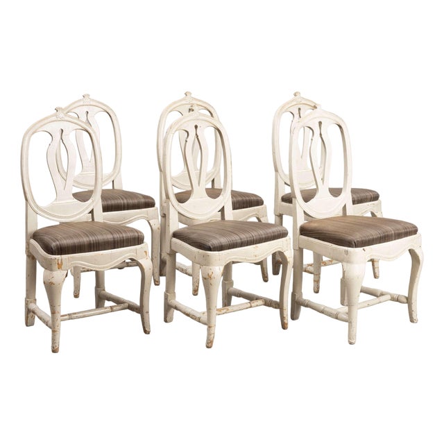 Swedish Painted Provincial Gustavian Chairs, 1800s, Set of 6 For Sale