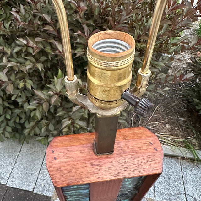Harris Strong Teak Tile Tower Table Lamp Base Blue Teal 60s Mid Century Modern For Sale In South Bend - Image 6 of 12
