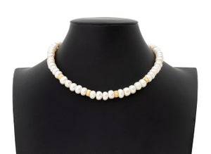 18k Rose Gold, Multicolor Gemstones, and Button Pearl Necklace