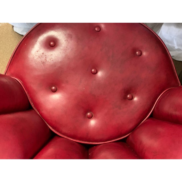 Set of 4 Vintage 1970s Whiskey Barrel Chairs | Red Vinyl For Sale - Image 9 of 12
