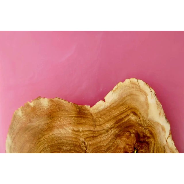 Orchid Pink Resin and Carob Burl Wood Console Table Lamp For Sale - Image 11 of 13