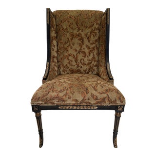 Late 20th Century Grand Regency Henredon Ebonized & 24k Gold Gilt High-Back Chair For Sale
