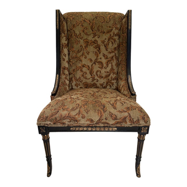 Late 20th Century Grand Regency Henredon Ebonized & 24k Gold Gilt High-Back Chair For Sale
