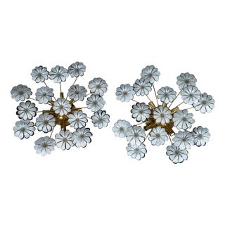 Murano White Flower Ceiling Lamps, Italy, 1980s, Set of 2 For Sale