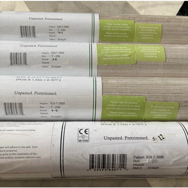 4 Rolls of Thibaut T3669 Off White Windward Sisal Resource 6 Wallpaper For Sale - Image 10 of 13