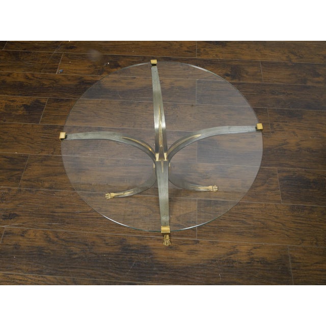 French Art Deco 1930s Steel and Brass Drinks Table with Glass Top, Splaying Legs For Sale - Image 4 of 10