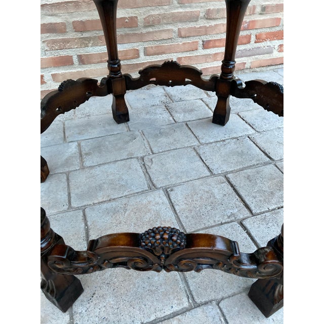 Late 19th Century Antique Hexagonal Side or Center Walnut Table with Six Carved Legs For Sale - Image 5 of 18