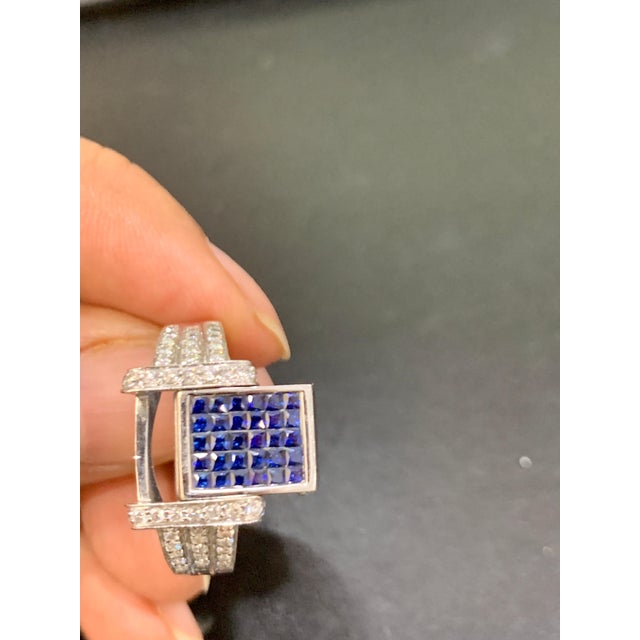 2010s 1.5 Carat Princess Cut Diamond & 1 Ct Blue Sapphire Flip Ring 14 K Gold, Unisex For Sale - Image 5 of 18