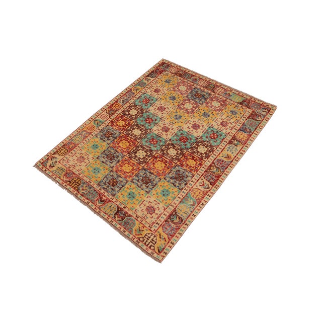 Abstract Bohemian Balochi Red/Beige Wool Rug - 4'3''x6'0'' For Sale - Image 3 of 10