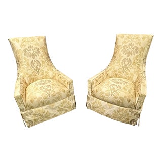 Mid 20th Century Pair of Hollywood Regency Mid-Century High Back Upholstered Lounge Chairs With Swivel For Sale