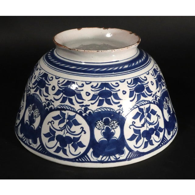 Delft 18th Century Dutch Delft Blue & White Chinoiserie Punch Bowl, Circa 1720 For Sale - Image 4 of 8