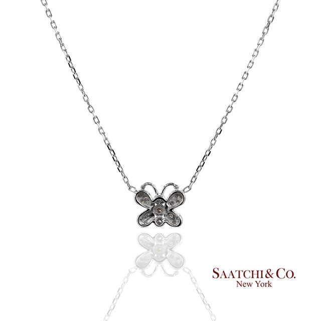 14k(585) White Gold Natural Diamond Butterfly Pendant Necklace With Chain For Sale - Image 4 of 12