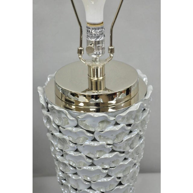 Gray Contemporary Modern Gray Porcelain Leaf Leaves Chrome Table Lamps - A Pair For Sale - Image 8 of 17