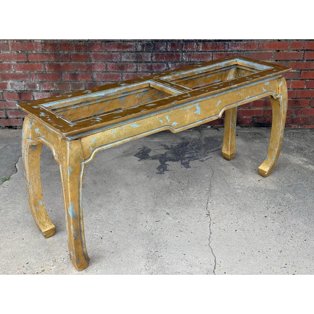 Vintage Palm Beach Regency Chinoiserie Light Blue Parcel Gilt Ming Style Console Table -Newly Painted For Sale - Image 13 of 18
