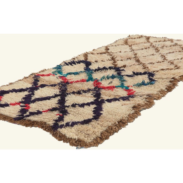 22083 Vintage Azilal Boucherouite Moroccan Rug, 03'00 x 05'06. The Nomad's Passage: A Vintage Azilal Moroccan Masterpiece...