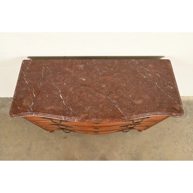 Late 20th Century Ralph Lauren French Provincial Louis XV Carved Walnut Marble Top Commode or Chest of Drawers For Sale - Image 5 of 17