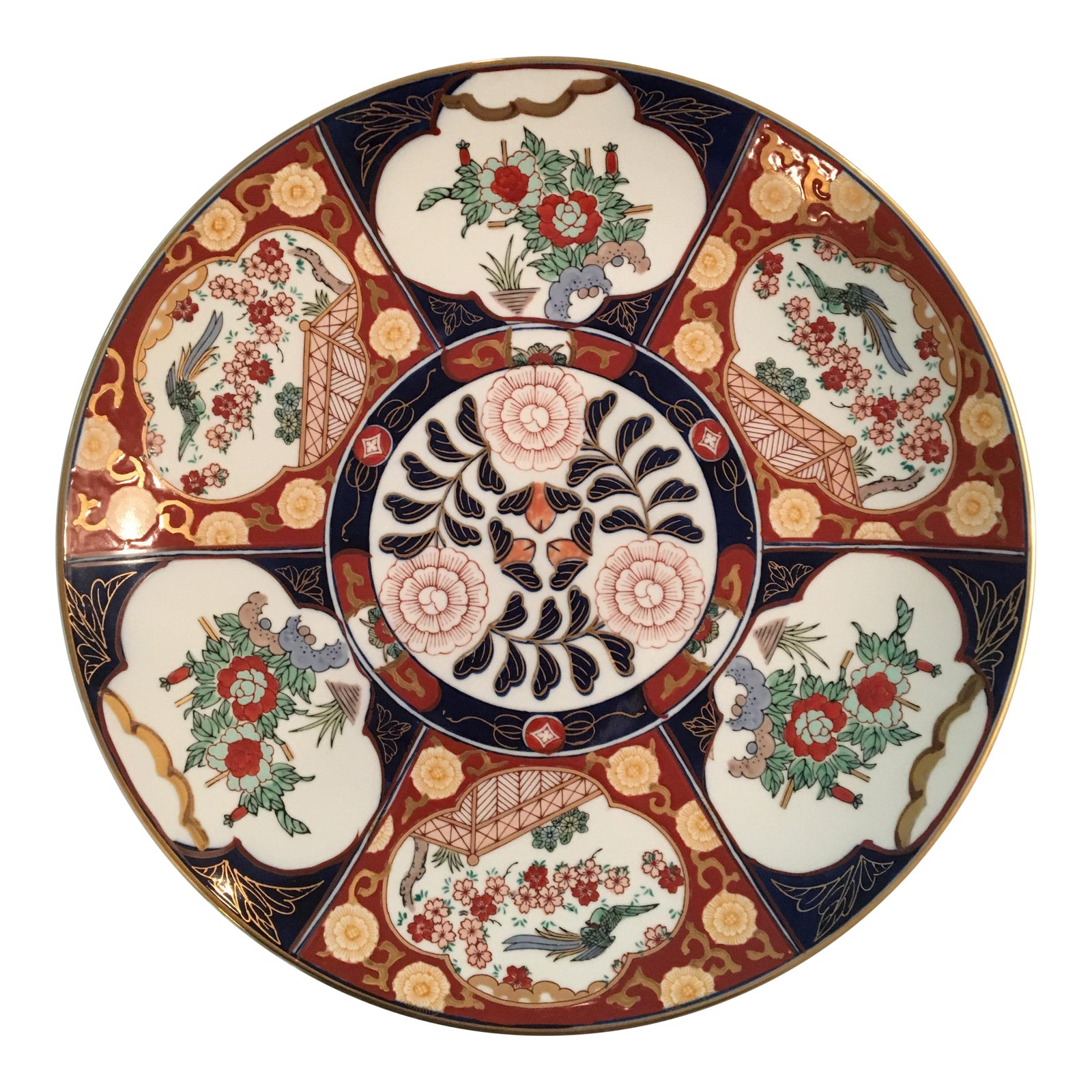 Large, MidCentury Japanese Gold Imari Round Platter Chairish
