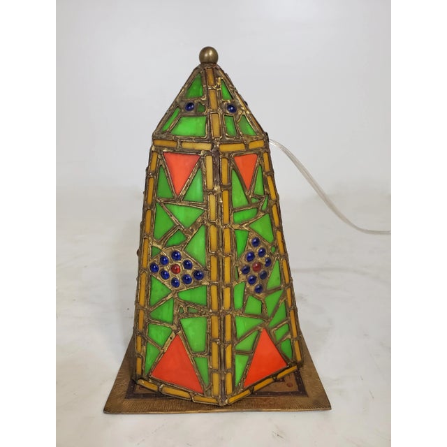 1920s Austrian Cold Painted and Stained Glass Tented Table Lamp For Sale - Image 9 of 13