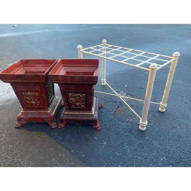 Early 20th Century Monumental Antique French Cast Iron Garden Planters Painted With Claw Feet - A Pair For Sale - Image 5 of 12