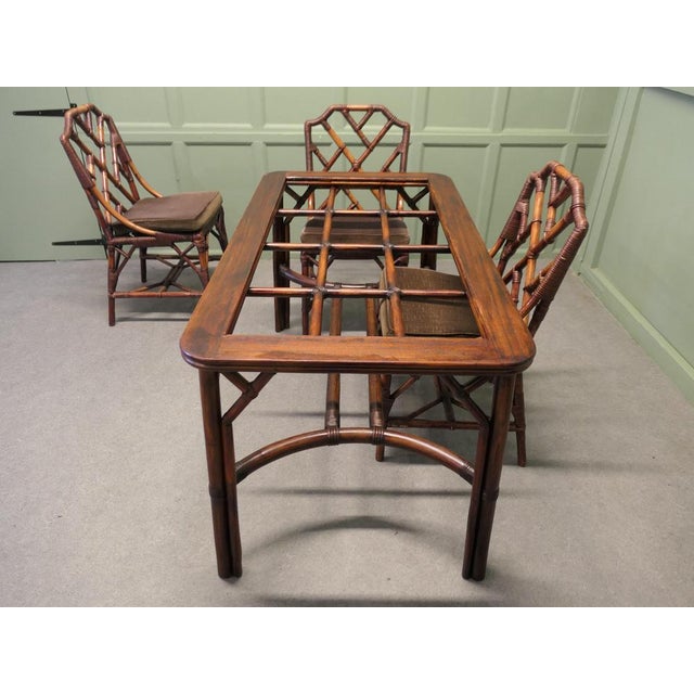 Wood Regency Style Faux Bamboo Dining Table and Chairs, 1950s, Set of 5 For Sale - Image 7 of 9