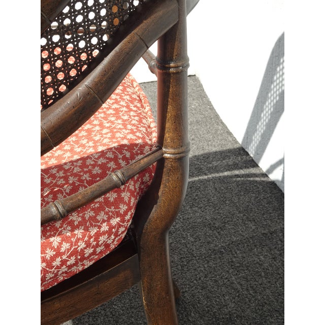 Vintage Polynesian Bamboo Cane Back Barrel Accent Chair W Cane Seat & Cushion For Sale - Image 14 of 17