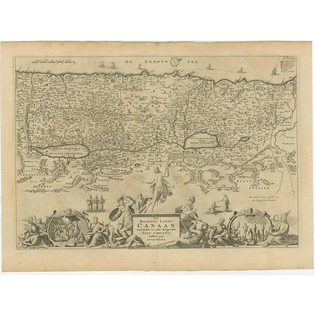 Anctique Map of Israel with Biblical Scenes by Jagen, 1748 For Sale - Image 10 of 10