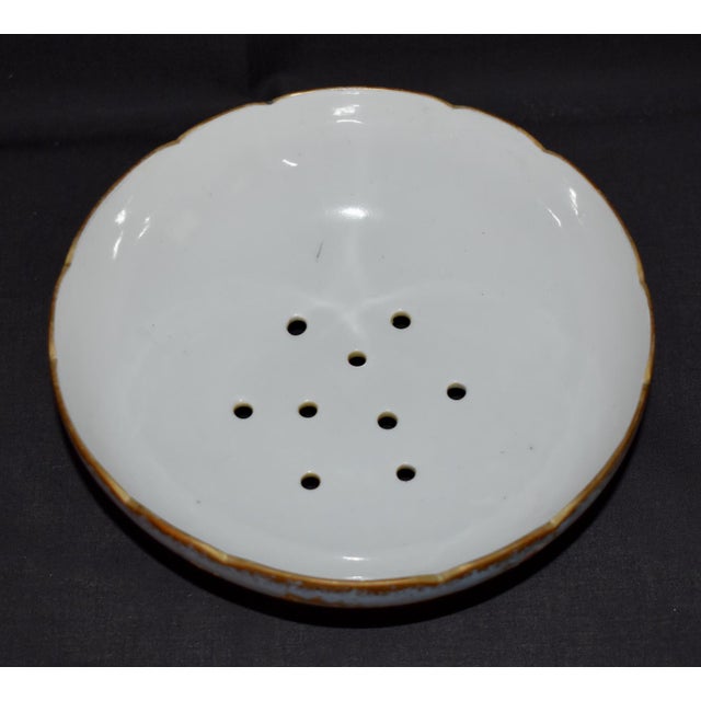 Limoges France Porcelain Colander Antique Berry Bowl Footed Strainer Gilt For Sale - Image 9 of 15