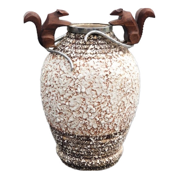 Art Deco Ceramic and Bronze Lamp Base by André Villien, 1930s For Sale