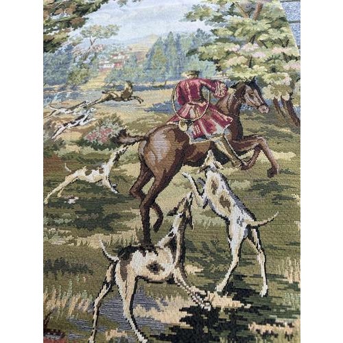 Vintage French Jacquard Tapestry with Hunters and Hounds in the style of Aubusson, 1970s For Sale - Image 15 of 18