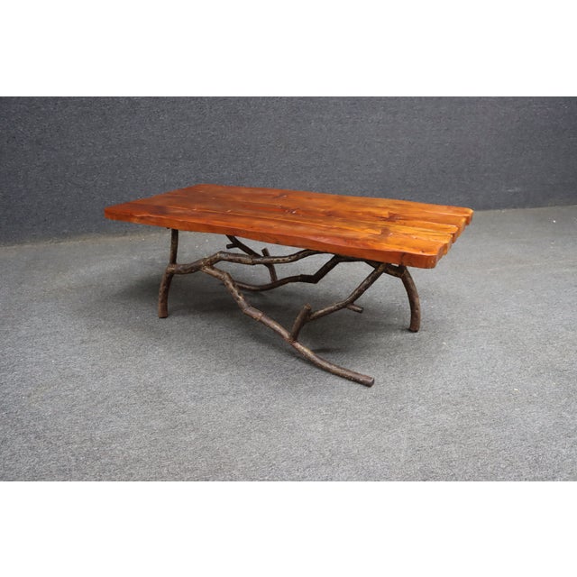 Mid-Century Live Edge Wood Coffee Table With Sculptural Iron Branch Base For Sale - Image 9 of 11