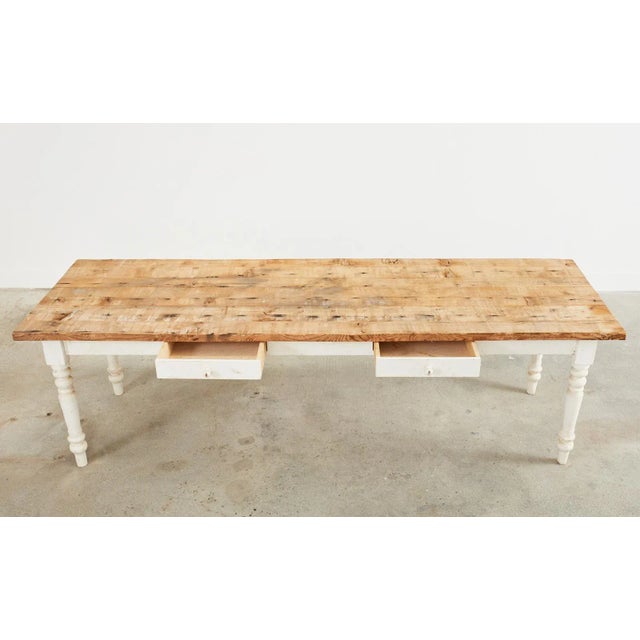 Early 20th Century American Country Painted Pine Farmhouse Dining Harvest Table For Sale - Image 5 of 13