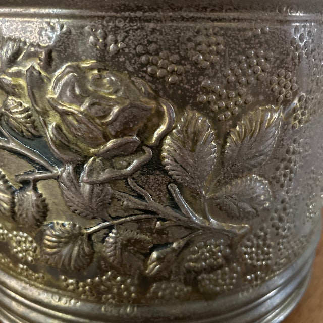 English Vintage Claw Footed Embossed Aged Brass Planter/Jardiniere With Grape and Vine Clusters For Sale - Image 3 of 12