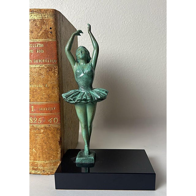 Art Deco French Pair of Dancer Bookends in Spelter and Black Marquina Marble For Sale - Image 11 of 18