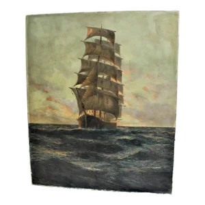 1950s "The Black Adder" Nautical Seascape Oil Painting