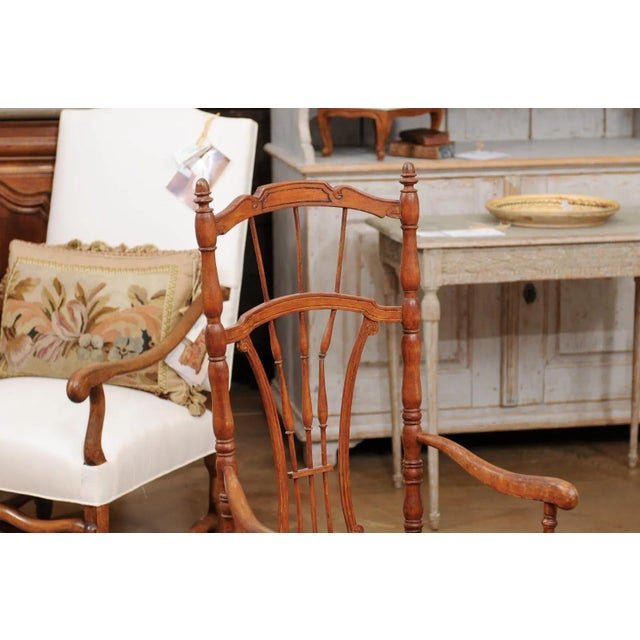 Wood Late 19th Century French Cherry Wood Armchair with Rush Seat and Sheaf Back For Sale - Image 7 of 13