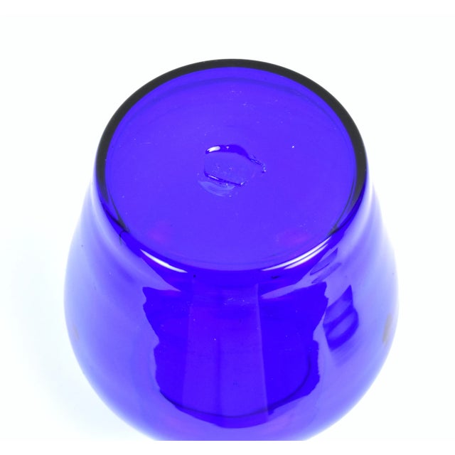 Glass Late 20th Century Vintage Cobalt Blue Hand Blown Glass Blenko Flower Vase For Sale - Image 7 of 7